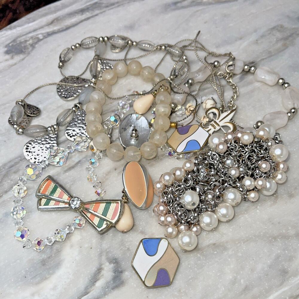 Vintage Costume Jewelry Lot Faux Pearl AB Crystal Enamel Earrings Brooches